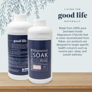 Living the Good Life Naturally Magnesium Soak Liquid Foot Bath 32 oz | pure Zechstein magnesium chloride, EU certified transdermal grade, full body tub or pedicure basin, supports overall wellness