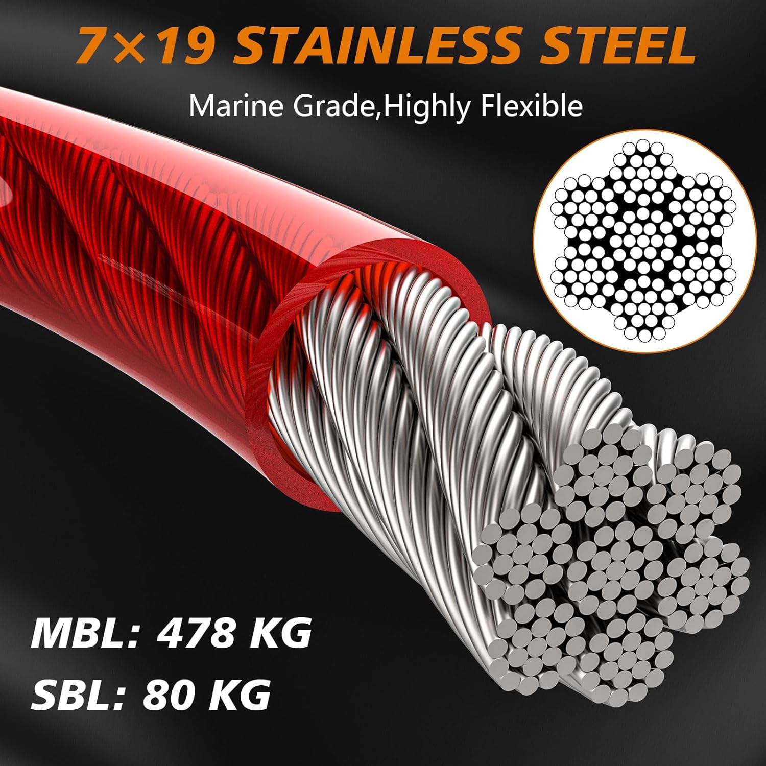 XiaZ Dog Tie Out Cable, Dog Leads for Yard 8/10/15/20/30/50 Feet, Heavy Duty Pet Runner Tether Chain Outside for Small Medium Large Dogs Up to 120 LBS (50 FT, Red) - Image 3