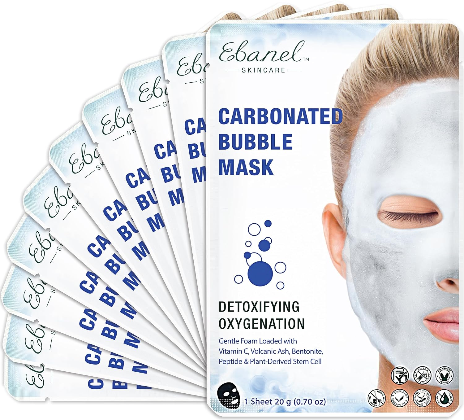 Ebanel 10-Pack Carbonated Bubble Clay Mask, Deep Cleansing Face Mask | Infused with Volcanic Ash, Bentonite Clay, Niacinamide, Collagen, Peptide, Vitamin C, Hyaluronic Acid