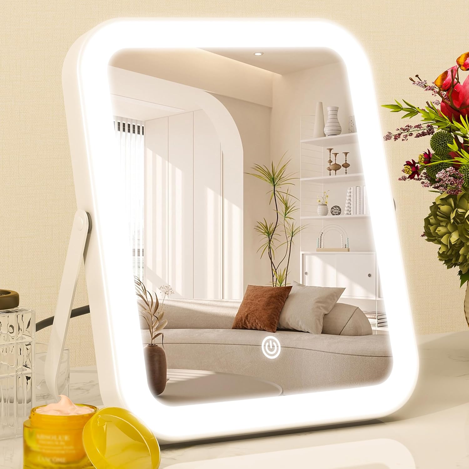 ROLOVE 8x10 Inch Lighted Vanity Mirror, 3-Color Dimmable LED Lighting & Touch Control, Portable Makeup Mirror with U-Bracket for Travel/Dressing Room (White) - Image 2