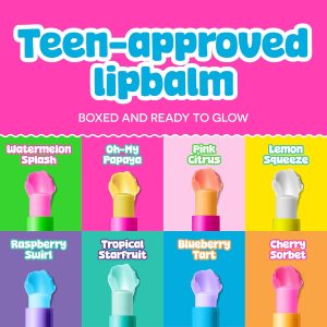 BeYoutiful Skincare Natural Lip Balm Set of 8 for Teens, with Shea Butter & Vitamin E, 8 Fruity Flavors In a Gift Box, Gifts for Kids Girls, Tweens and Teens