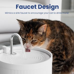 PawsPik Ceramic Serenity Pet Water Fountain – Faucet-Style Spout, Quiet Motor, 5-Layer Filter – BPA-Free Ceramic Bowl for Dogs & Cats, 9-Cup, White