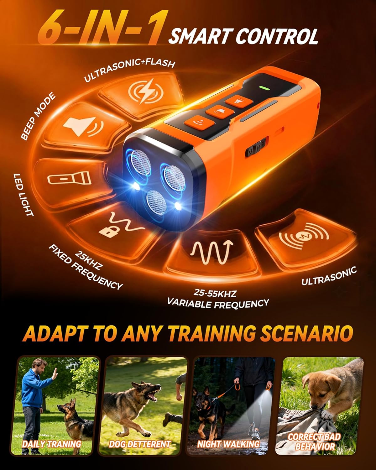 Dog Bark Deterrent Devices, 6 Modes 3X Ultrasonic Anti Barking Device for Dogs, 33 FT Range Barks No More Indoors Neighbor Outdoors with Flashlight,Dog Training Device - Image 3