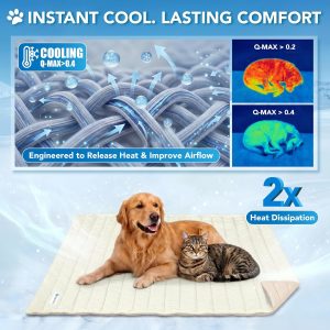 PetAmi Dog Cooling Mat, Q-Max Pet Cooling Blanket with Thick Cushioning, Self Cooling Pad for Dogs & Cats, Reversible Summer Mat for Crate, Couch, Kennel, Taupe/Beige, Small (24x32)
