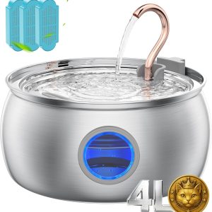 Tomxcute Cat Water Fountain - 4.0L/135oz Gooseneck Copper Stainless Steel Cat Water Fountains for Cats Indoor - Kitty Cat Fountains for Drinking Spout - Comes with 3 Replacement Filters