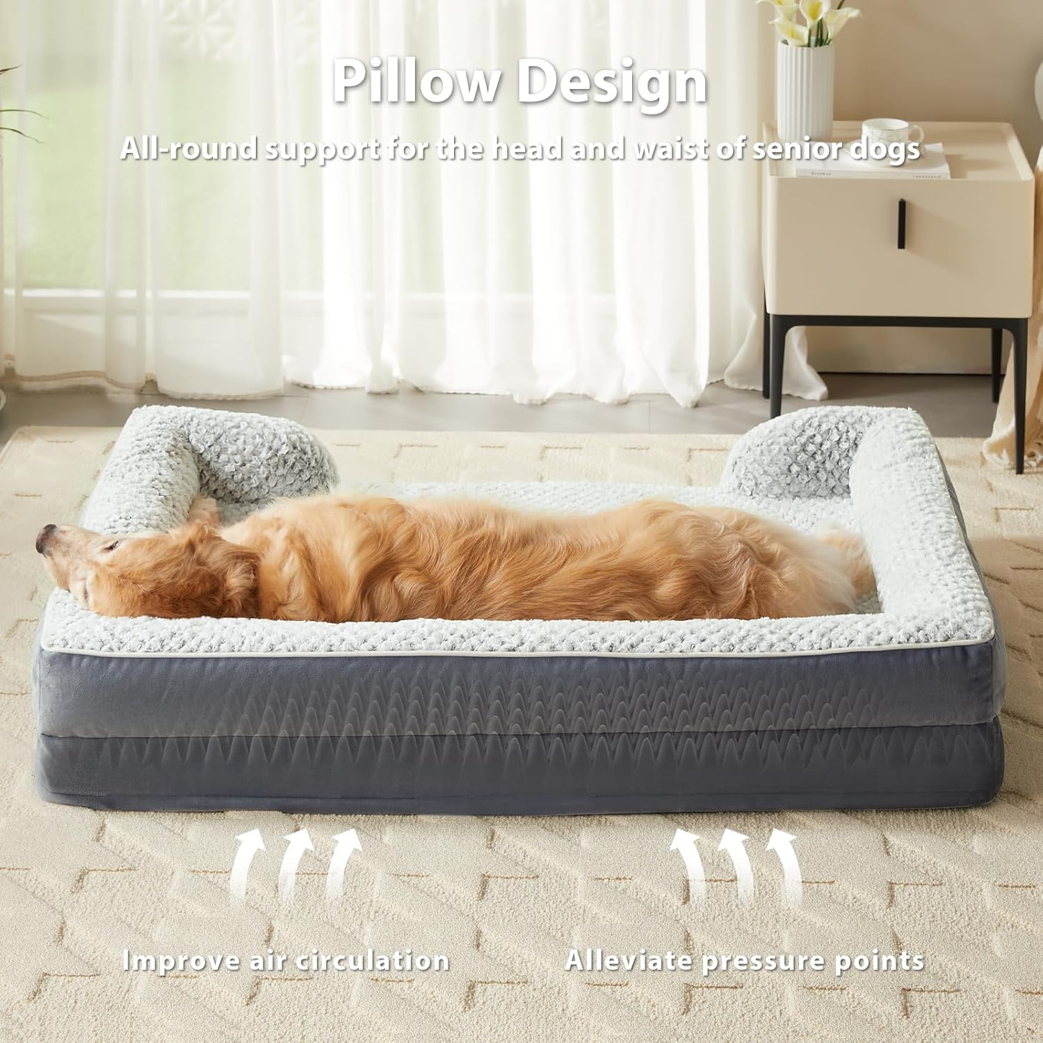 LEXTRO Orthopedic Dog Bed for Large Dogs, Egg Crate Foam Bed for Large Dogs, Equipped with Removable Waterproof Pillow Cover and Anti-Slip Bottom, Pet Bed
