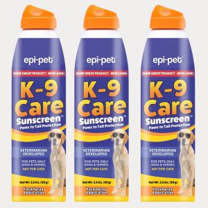 Epi-Pet K-9 Care Sunscreen, Paws to Tail Protection, Prevents Sunburns on Dogs and Horses, Sun Protector Spray, SPF 30+, Non-Greasy/Oily Solution – 3.5 oz (Pack of 3)