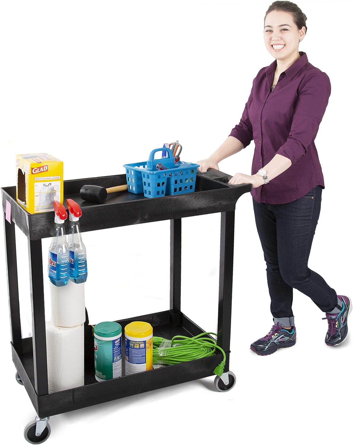 Stand Steady Original Tubstr 2 Shelf Utility Cart/Service Cart Supports up to 400 lbs. - Heavy-Duty Storage Cart for Garage, Warehouse, Kitchens, Plastic Tub Carts with Deep Shelves (Black, 32 x 18) - Image 3