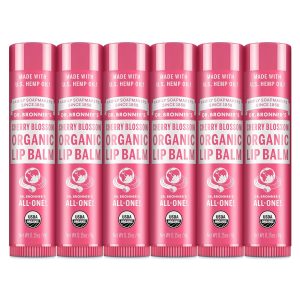 Dr. Bronner’s Organic Lip Balm (.15oz, 6-Pack) Natural, Moisturizing, Petroleum-Free Lip Balm with Beeswax & Avocado Oil for Dry Lips, Men & Women - Cherry Blossom