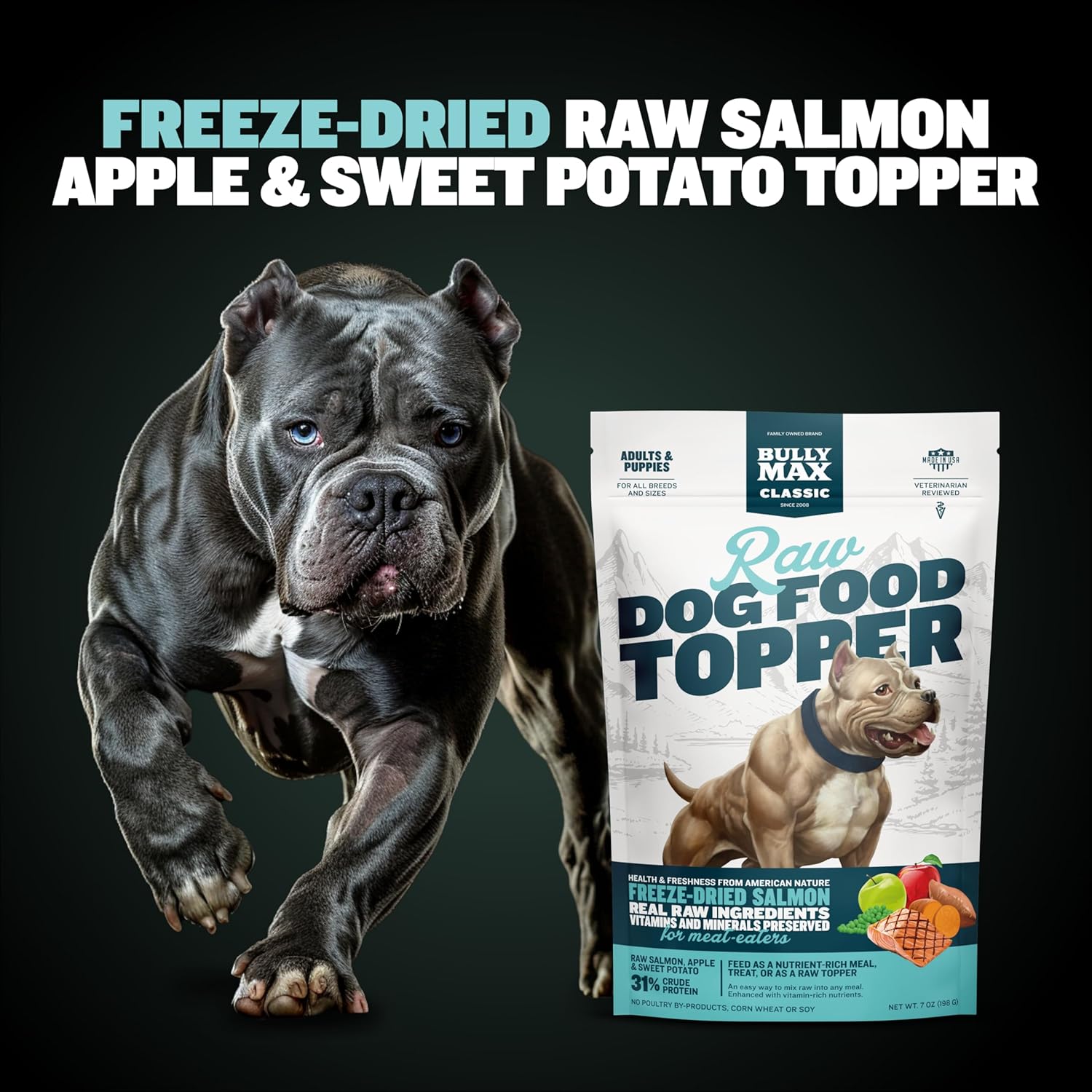 Bully Max Freeze-Dried Raw Dog Food Toppers for Puppies & Adult Dogs - Salmon with Real Fruits & Veggies - Meal Enhancers with Vitamins & Minerals - Feed as Puppy Treat or Dog Meal - Image 3