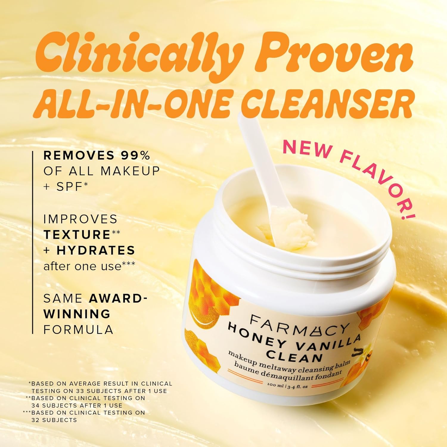 Farmacy Makeup Remover Cleansing Balm - Honey Vanilla Waterproof Makeup Remover Balm + Oil Cleanser for Face - Gently Melts Make Up + SPF - Hydrates + Softens Skin with Honey + Papaya (100ml) - Image 3