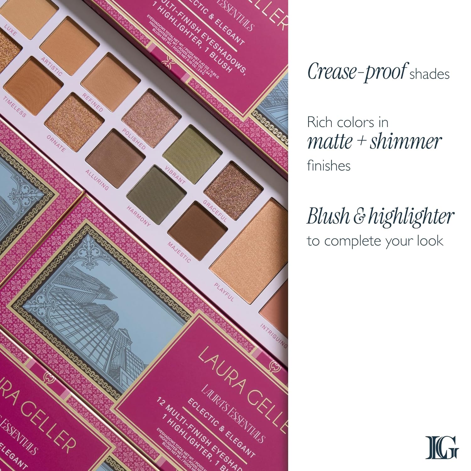 LAURA GELLER NEW YORK Laura's Essentials Eclectic & Elegant Eyeshadow and Face Palette - Includes Eyeshadows, Blush, and Highlighter for Easy Full Face Makeup For Mature Skin and All Skin Tones - Image 3