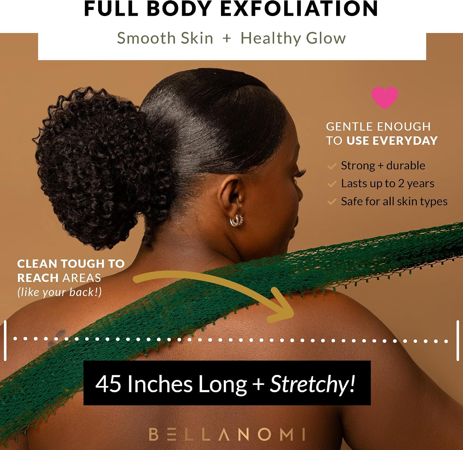 BELLANOMI 4 Piece African Exfoliating Net Sponge Long African Bath Sponge, Authentic Ethically Sourced from Nigeria, Great for Daily Use (Copper Brown, Orange, Green, Yellow) - Image 3