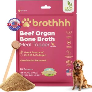 Beef Organ Bone Broth Meal Topper for Dogs - 100% Grass Fed, Veterinarian Approved, Non-GMO by Brothhh - Supports Immunity, Joint & Heart Health, Vision & Vitality - No Fillers - Pet Supplement