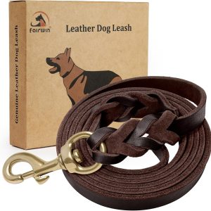 FAIRWIN Leather Dog Leash 6 Foot - Braided Military Grade Heavy Duty Dog Leash for Large Medium Small Dogs Training and Walking (Brown, XL:1" x 6ft)