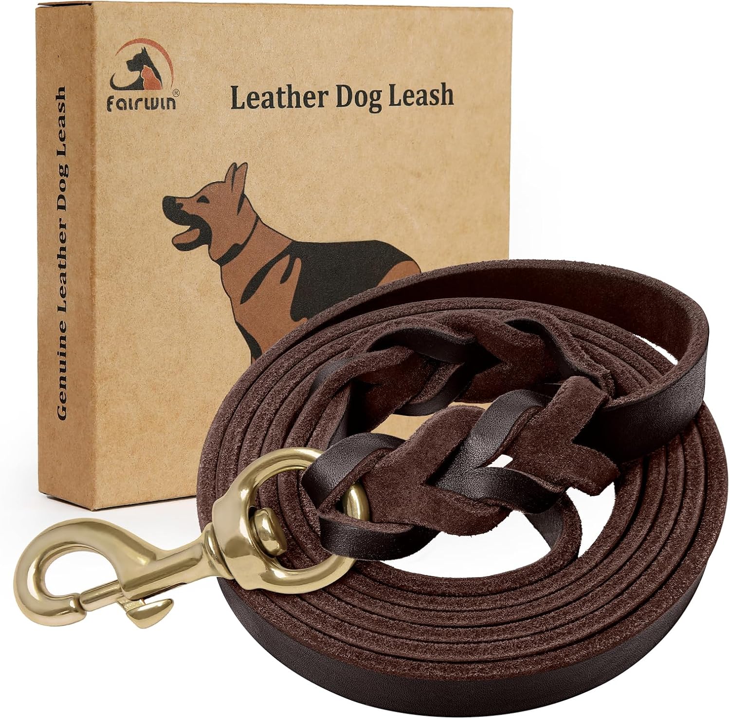 FAIRWIN Braided Leather Dog Training Leash 6 Foot - Military Grade Heavy Duty Dog Leash for Large Medium Small Dogs (Brown, M:5/8" x 6ft) - Image 3