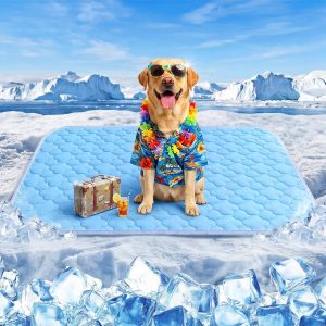 Dog Cooling Mat for Large Dogs, Long-Lasting Cool Pad for Dogs Outdoor & Indoor Use w Waterproof Cover, Summer Cooling Pet Bed 36" x 26", Non-Slip Washable Pet Blanket (Cryo Ice Blue)