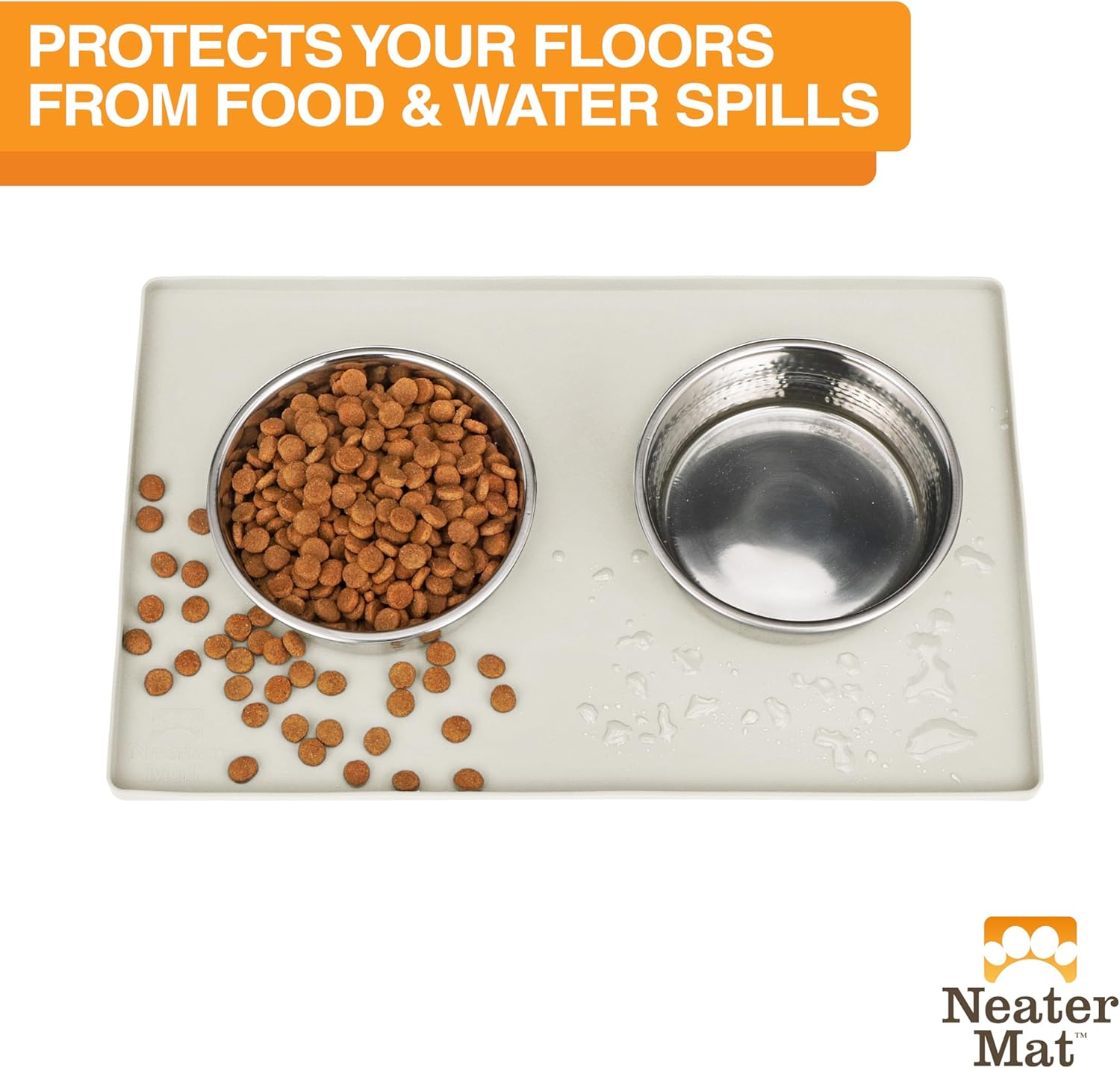 Neater Pet Brands Neater Mat Pet Mats for Food and Water, Cat & Dog Bowl Mat Waterproof Silicone, Feeding Tray, Dog Food Mats for Floors, Placemat w/Raised Edge for Under Bowls, 19” x 12”, Cream - Image 3