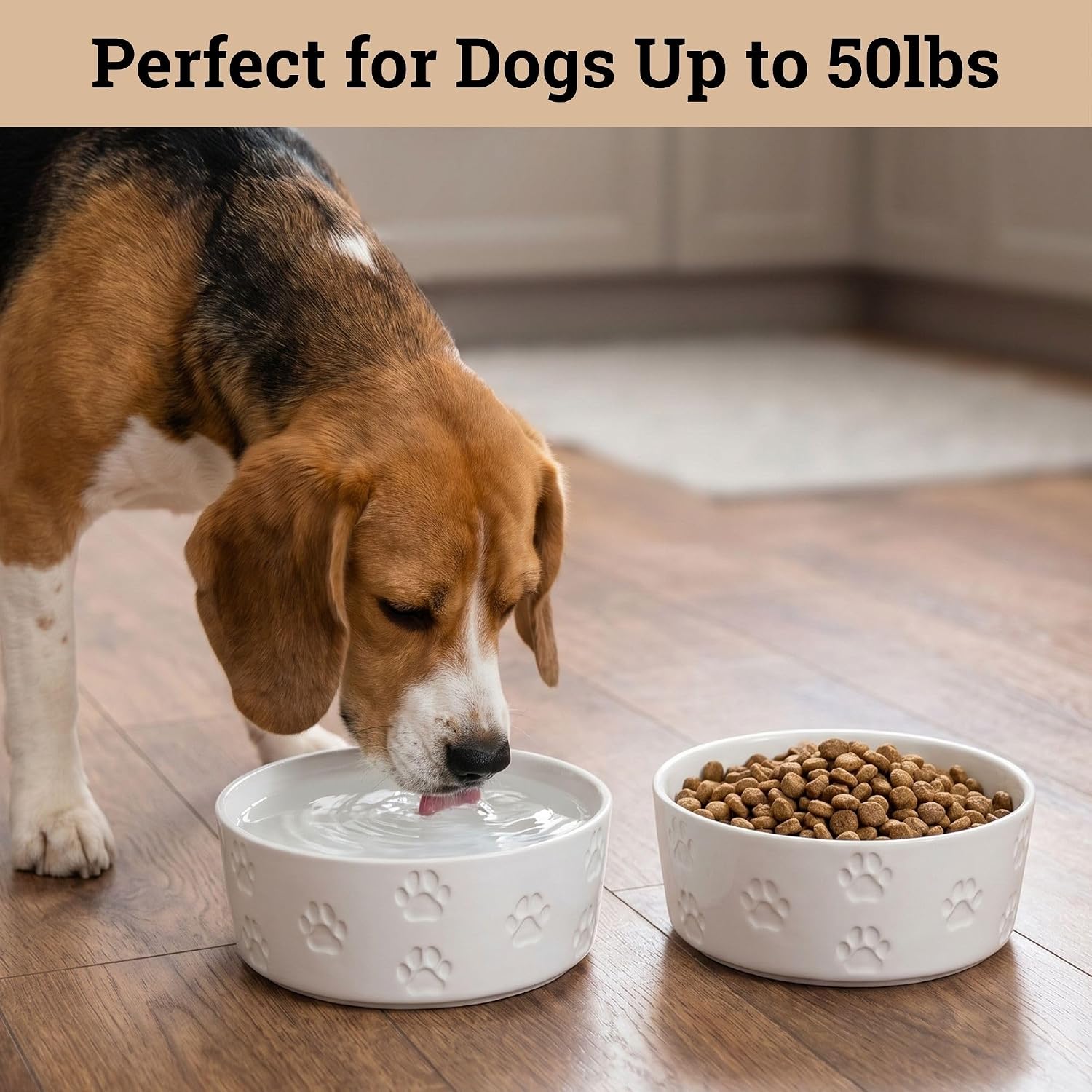 Ceramic Dog Bowl Set of 2 w/ Anti-Skid Base 6.5"W x 2.5"H, 3.8 Cup Capacity | Thick Ceramic, Dishwasher Safe, Anti-Skid Rubber Base, 3.8 Cups per Bowl, Ceramic Food & Water Bowls Set of 2 for Medium Dogs - Image 3
