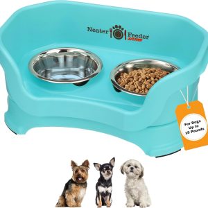Neater Pet Brands Neater Feeder Deluxe Mess Proof Dog Bowls Elevated for Small Dogs Under 19 lbs, Made in USA, No Spill Raised Dog Food Bowl Stand Feeding Station, Food and Water Bowl Set, Aquamarine