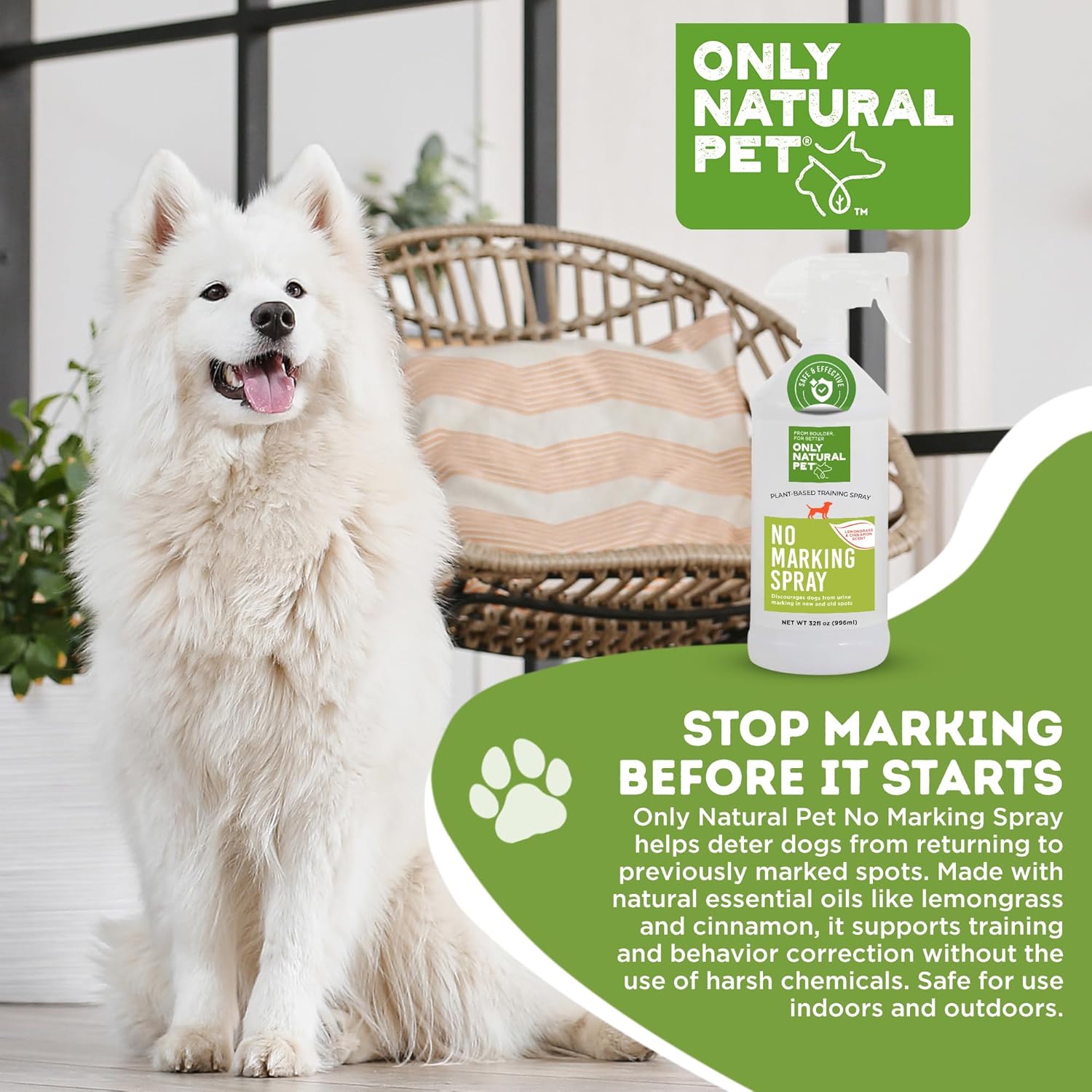 Only Natural Pet No Marking Spray & Deterrent for Dogs – Indoor & Outdoor Urine Prevention – Stain & Odor Eliminator – Potty Training Aid to Deter Peeing or Marking on Carpet & Furniture – 32 fl oz - Image 3