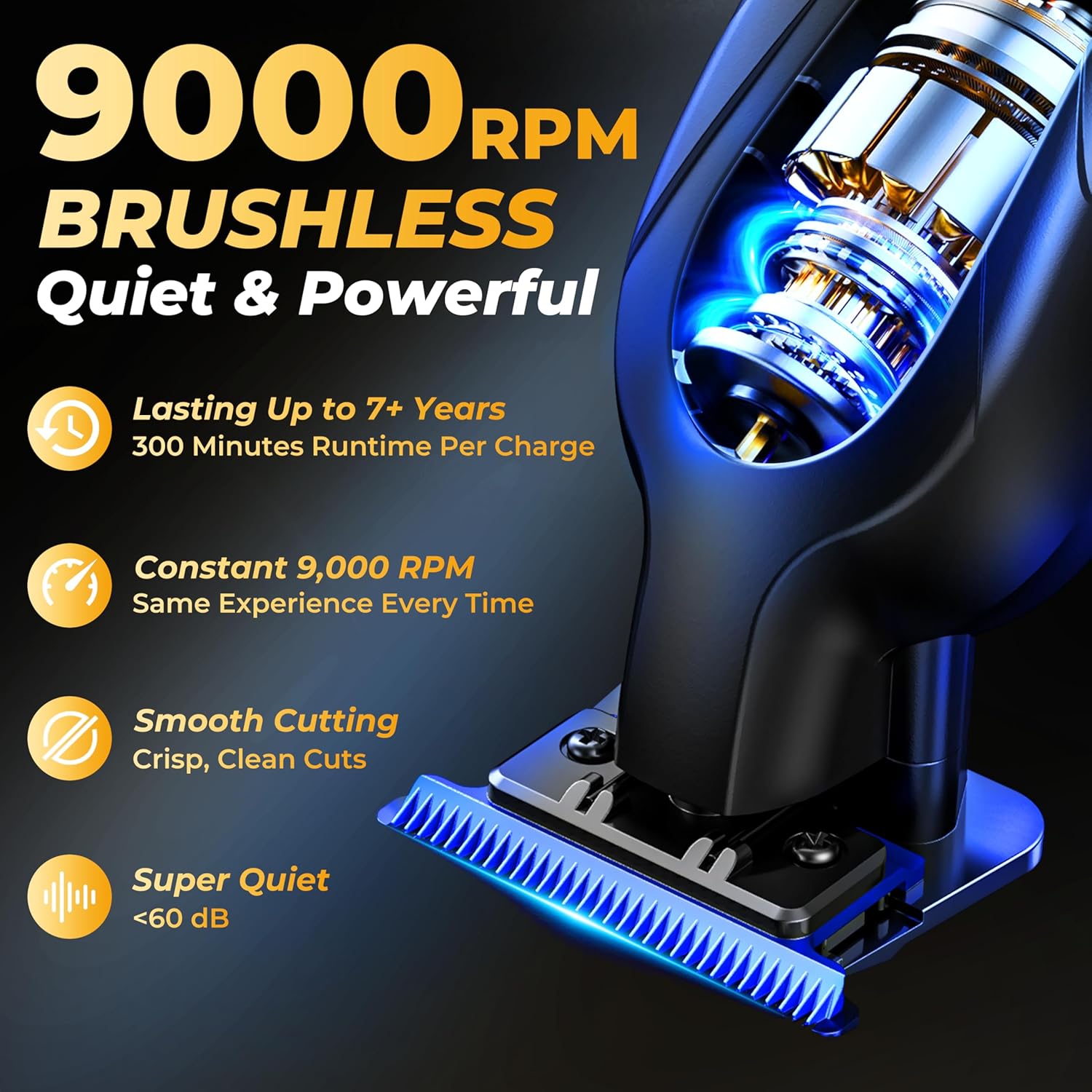 Zero Gap 9,000 RPM Brushless Professional T Blade Trimmer for Men: Cordless Hair/Beard Clipper Edger Liner Outliner with LED Display 300min Runtime Fast Charging Stand Travel Pouch
