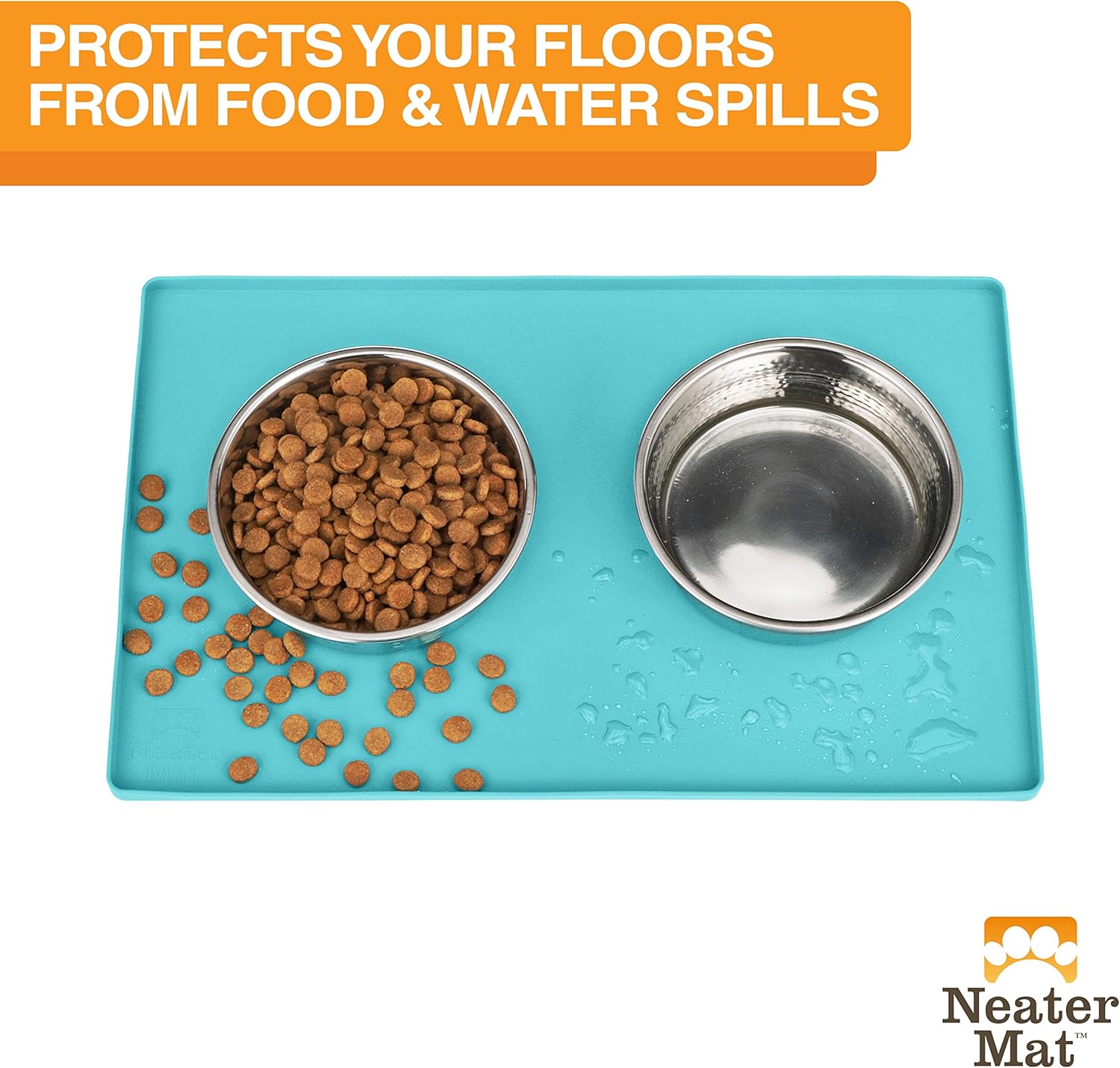 Neater Pet Brands Neater Mat Pet Mats for Food and Water, Cat & Dog Bowl Mat Waterproof Silicone, Feeding Tray, Dog Food Mats for Floors, Placemat w/Raised Edge for Under Bowls, 19” x 12”, Aquamarine - Image 3
