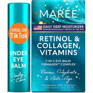 MAREE Under Eye Balm Stick Hydrating – Retinol Caffeine Under Eye Brightener Stick for Older Women – Collagen Undereye Cream for Dark Circles & Wrinkles – 0.35 Ounce, Teal