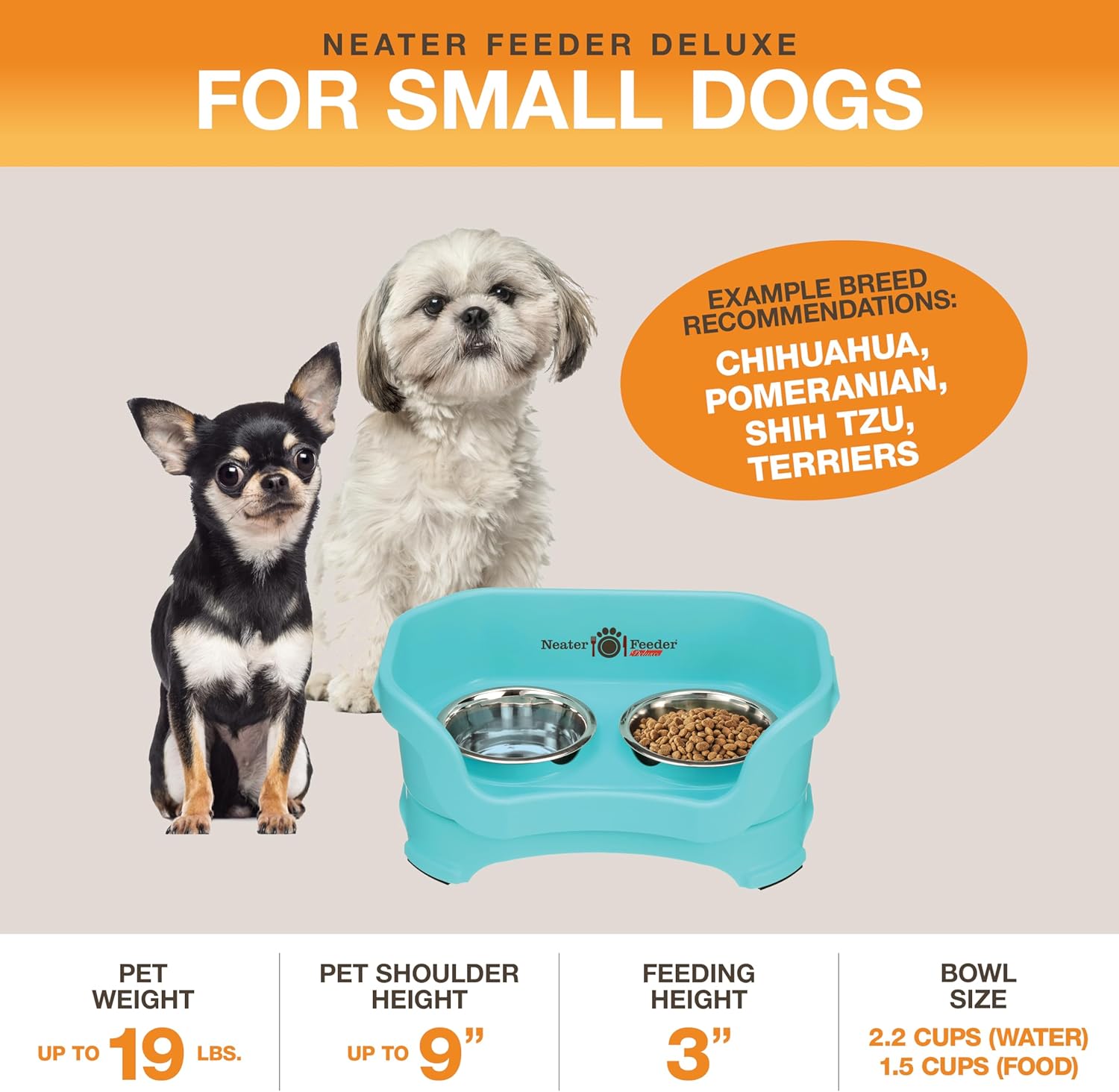 Neater Pet Brands Neater Feeder Deluxe Mess Proof Dog Bowls Elevated for Small Dogs Under 19 lbs, Made in USA, No Spill Raised Dog Food Bowl Stand Feeding Station, Food and Water Bowl Set, Aquamarine - Image 3