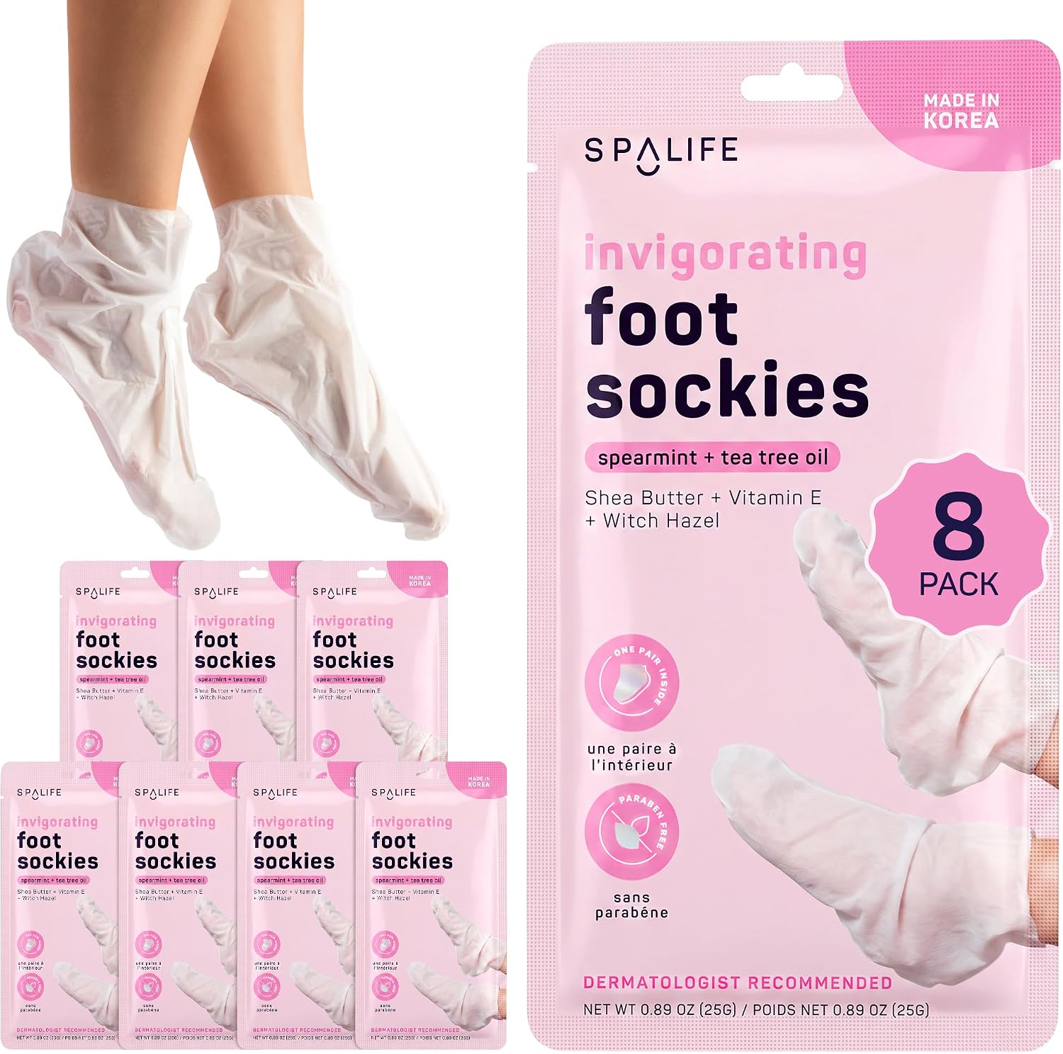 SpaLife Moisturizing Foot Sockies | Foot Mask for Dry Cracked Feet | Tea Tree Oil Softening Booties | Callus Remover Alternative | Self Care Gifts for Women | 8 Pack - Image 2