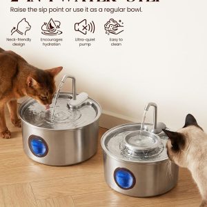Hicuper Cat Water Fountain,108oz/3.2L Stainless Steel Cat Fountain and Removable Water Bowl,Pet Fountain with Water Level Window,Quiet Pump,Multi-Filter, Water Tap, Provides Flowing,for Dog Cats