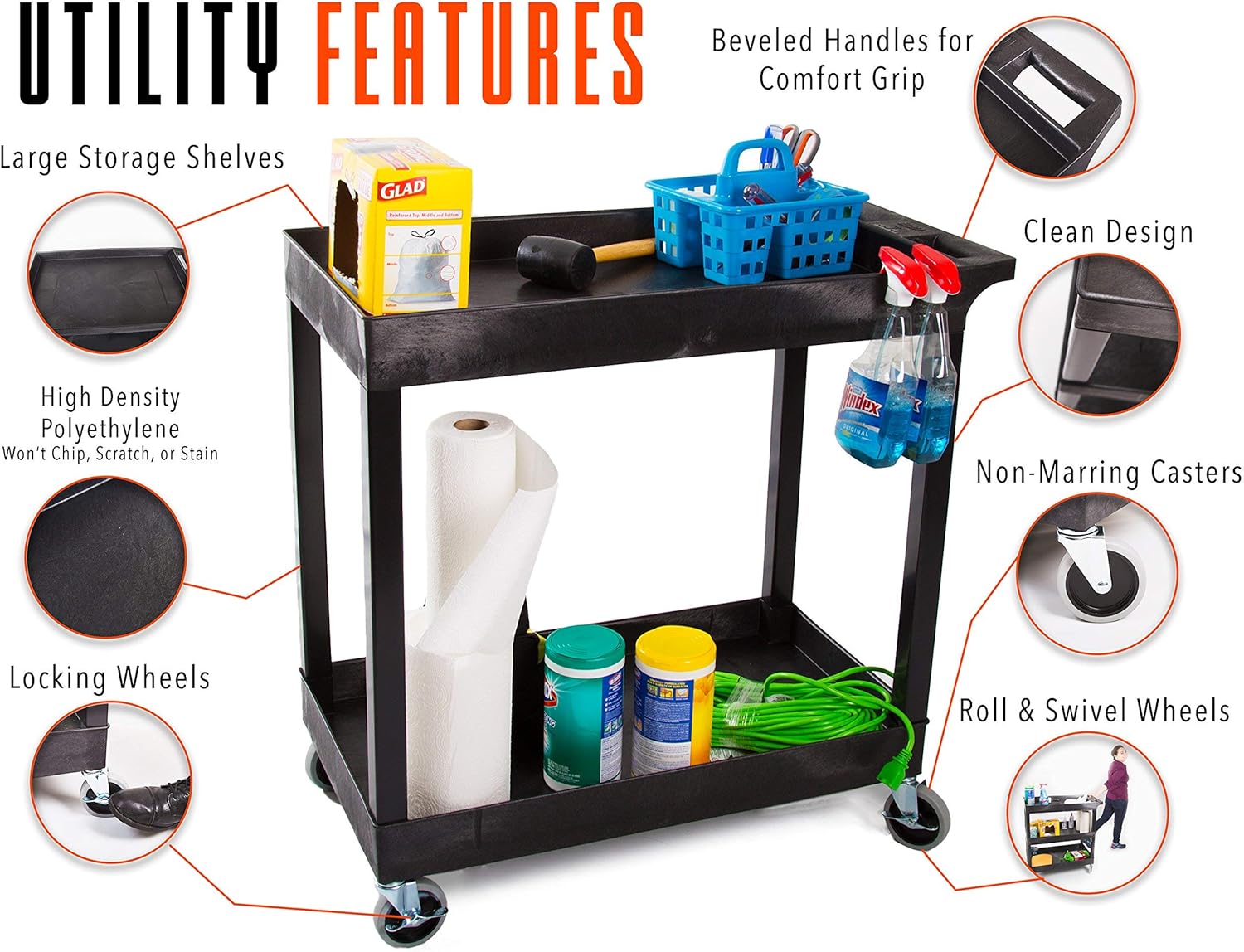 Stand Steady Original Tubstr 2 Shelf Utility Cart/Service Cart Supports up to 400 lbs. - Heavy-Duty Storage Cart for Garage, Warehouse, Kitchens, Plastic Tub Carts with Deep Shelves (Black, 32 x 18) - Image 2