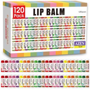 AZEN 120 Pack Lip Balm Bulk, Moisturizing Lip Balms for dry cracked lips, Mothers Day Gifts Easter Basket Stuffers - 12 Flavors