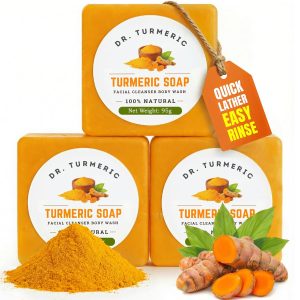 Turmeric Soap Bar for Face & Body | Vegan Skin Cleanser for Smooth, Moisturized & Radiant-Looking Skin | Rich Lather, Deep Cleansing & Refreshing Scent | 3 Bars