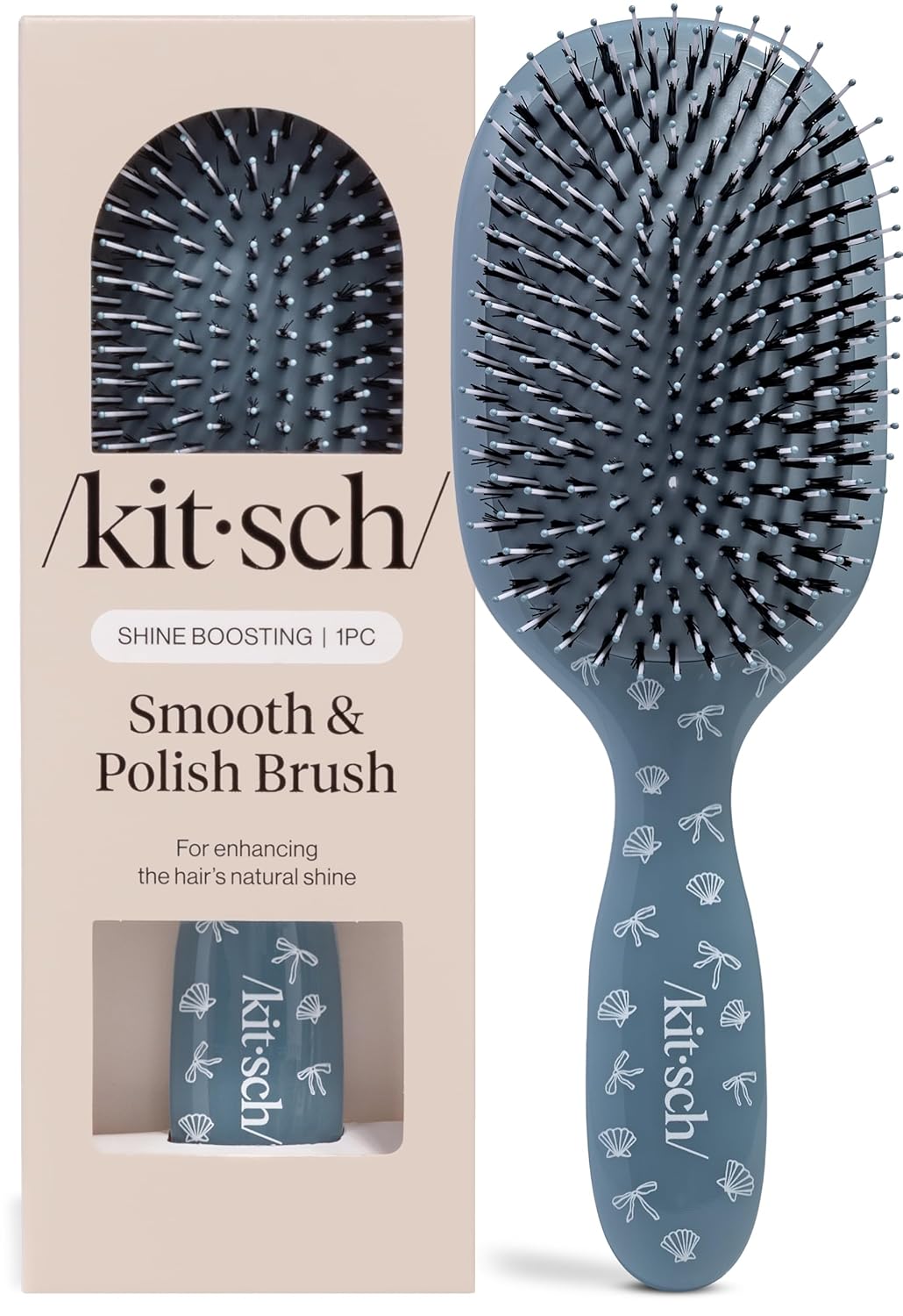 Kitsch Smooth & Polish Brushes – Dual Bristle Brush, Frizz Control Detangler Hair Brush, Nylon Hairbrush for Women Cushioned Pad for Scalp Massage, Hair Tool for All Hair Types - Coastal Blue Print