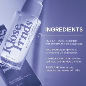 Niacinamide & Rice Extract Facial Serum – Hydrating Glow Face Serum with Hyaluronic Acid, Centella, and Licorice for Smooth Texture, Daily Radiance, and Healthy Skin Barrier Support - 1 fl oz