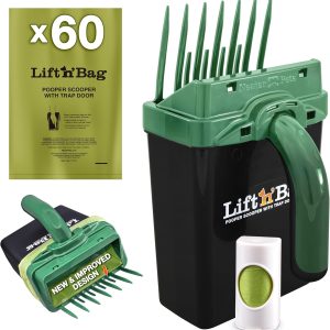 Neater Pet Brands Lift N’ Bag 2.0 Dog Pooper Scooper with Bag Attachment for Small to Large Dogs, New & Improved Design, 60 Refill Bags, Heavy Duty Dog Poop Scooper for Yard & Walks, One-Hand Use
