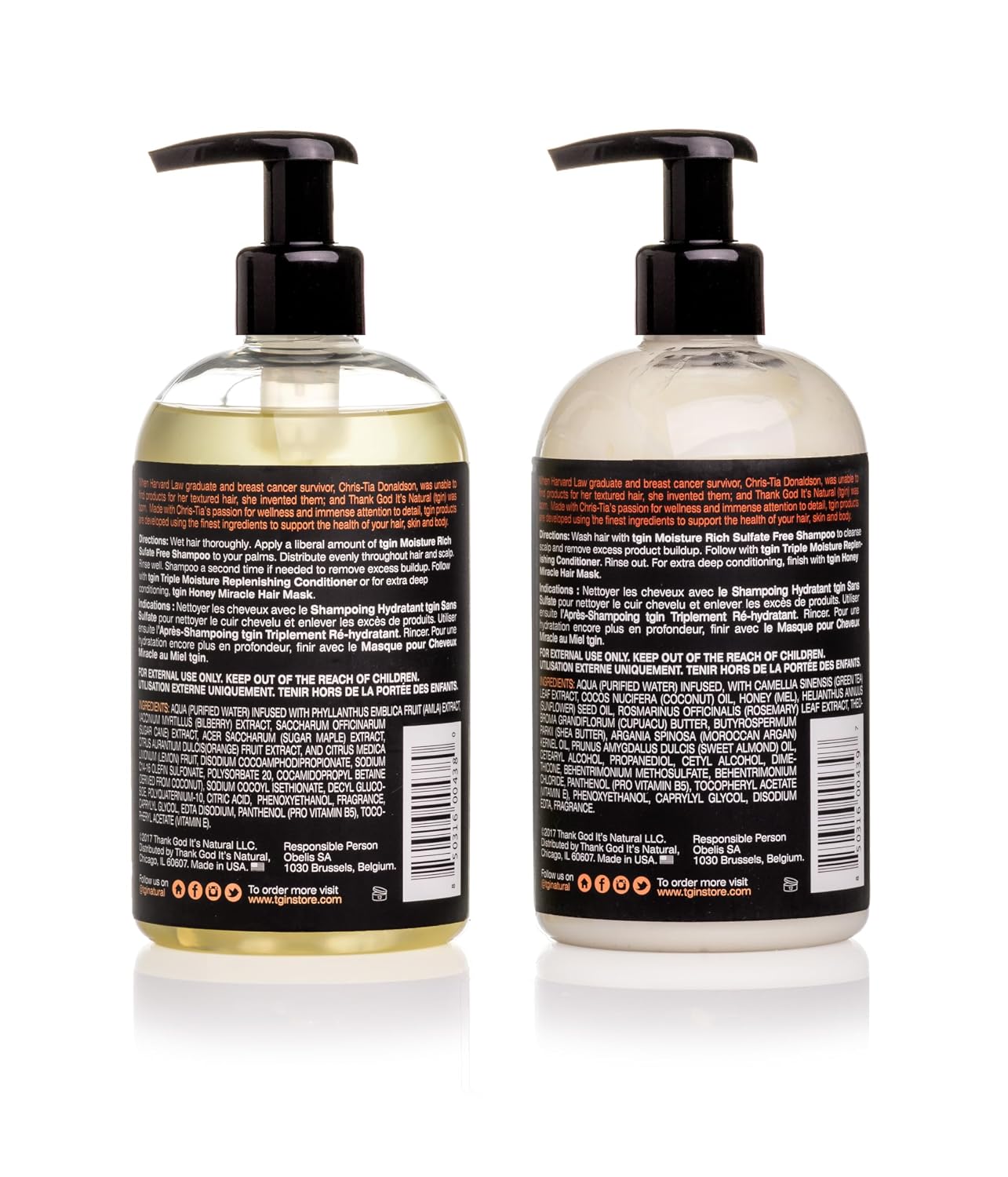 tgin Moisturizing Shampoo & Conditioner Duo for Curly, Coily and Wavy Hair, Sulfate Free, Moisturizes and Detangles Dry Hair, 13 oz (Set) - Image 2