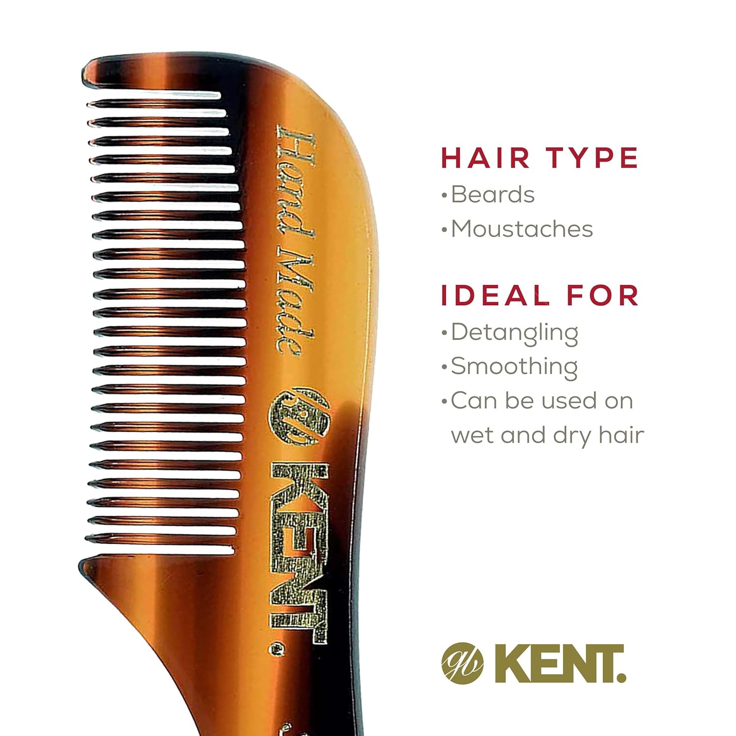 Kent A 81T X-Small Gentleman's Beard and Mustache Pocket Comb, Fine Toothed Pocket Size for Facial Hair Grooming and Styling. Saw-cut of Quality Cellulose Acetate, Hand Polished. Hand-Made in England - Image 3