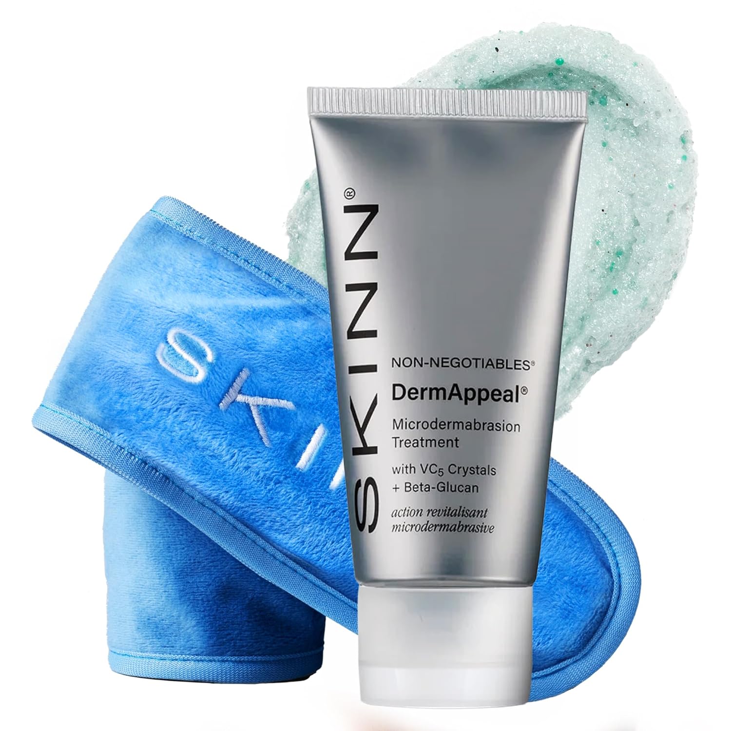 SKINN DermAppeal Microdermabrasion Face Scrub - Professional-Level Exfoliating Facial Scrub with Velvet-Soft Headband for Mess-Free Application, Daily Skin Care for Wrinkles + Fine Lines + Smooth Skin