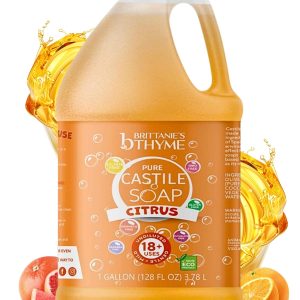 Brittanie's Pure Organic Castile Soap Refill, 1 Gallon Citrus | Liquid Soap for Face, Body, Hands, Laundry, Dishes, Pet | Vegan, Non-GMO, Gluten-Free, Biodegradable | Made in USA
