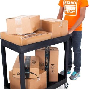 Stand Steady Original Tubstr 2 Shelf Utility Cart/Service Cart Supports up to 400 lbs. - Heavy-Duty Storage Cart for Garage, Warehouse, Kitchens, Plastic Tub Carts with Deep Shelves (Black, 32 x 18)