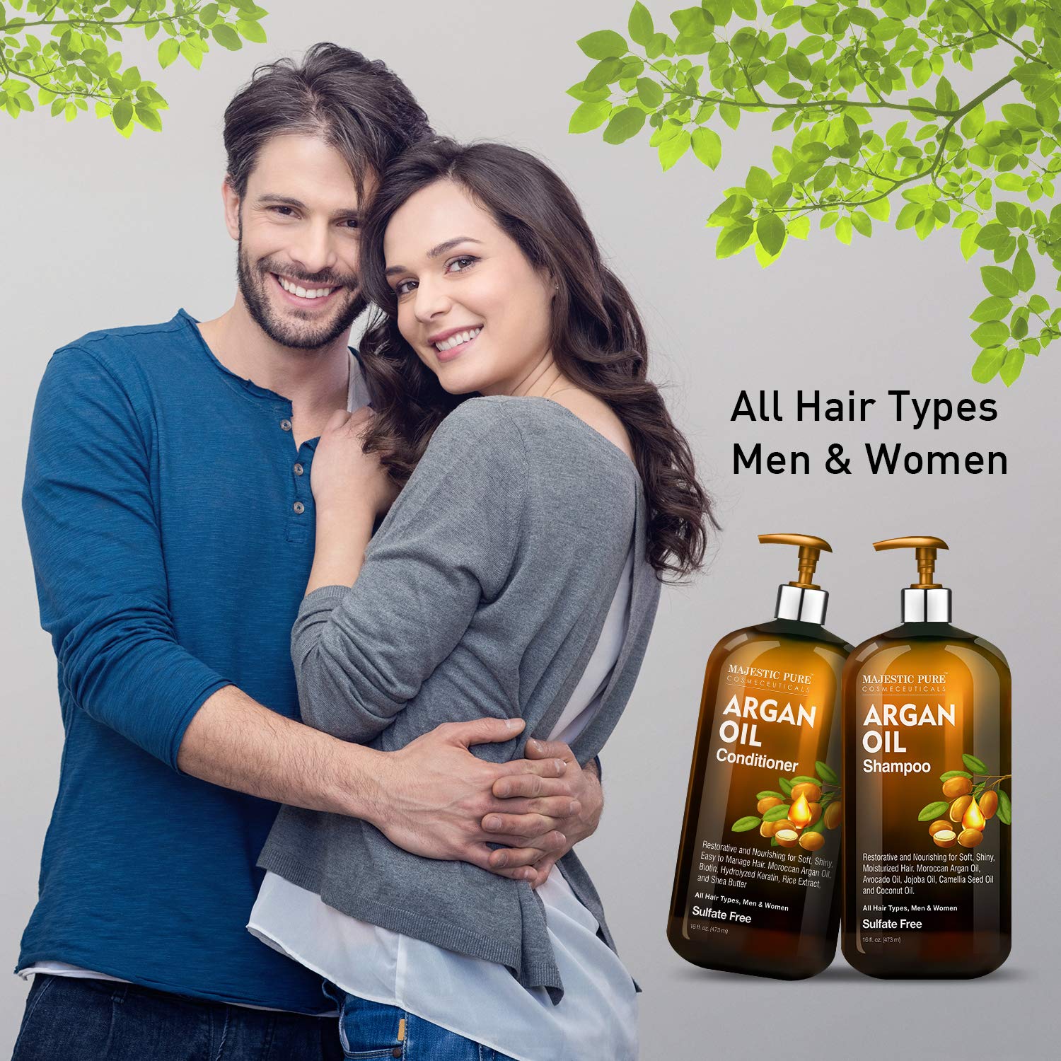 MAJESTIC PURE Argan Oil Shampoo and Conditioner Set | Nourishing & Promotes Soft and Silky Hair | Sulfate Free | For All Hair Types, Men and Women - 2 x 16 fl oz - Image 2