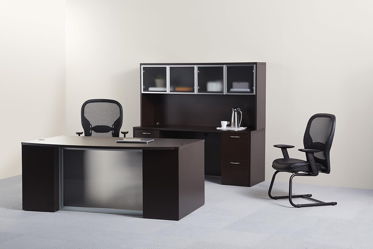 Space Seating 24 Series Professional Breathable Mesh Back Manager's Adjustable Office Chair with Bonded Leather Seat, Black - Image 2