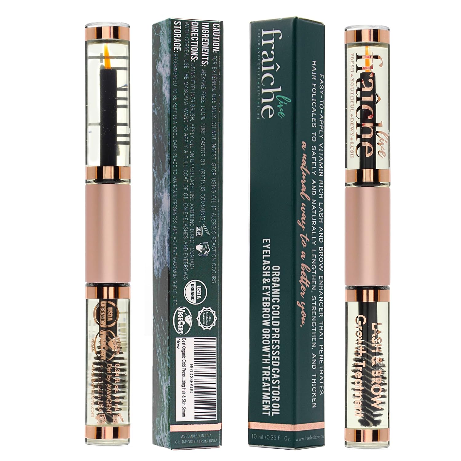 Lash Serum Mascara Tube DOUBLE PACK - Natural Eyelash Serum for Growth, Conditioning &Treatment - Eyelash Growth with Organic Castor Oil to Grow Brows with Eyeliner & Brush