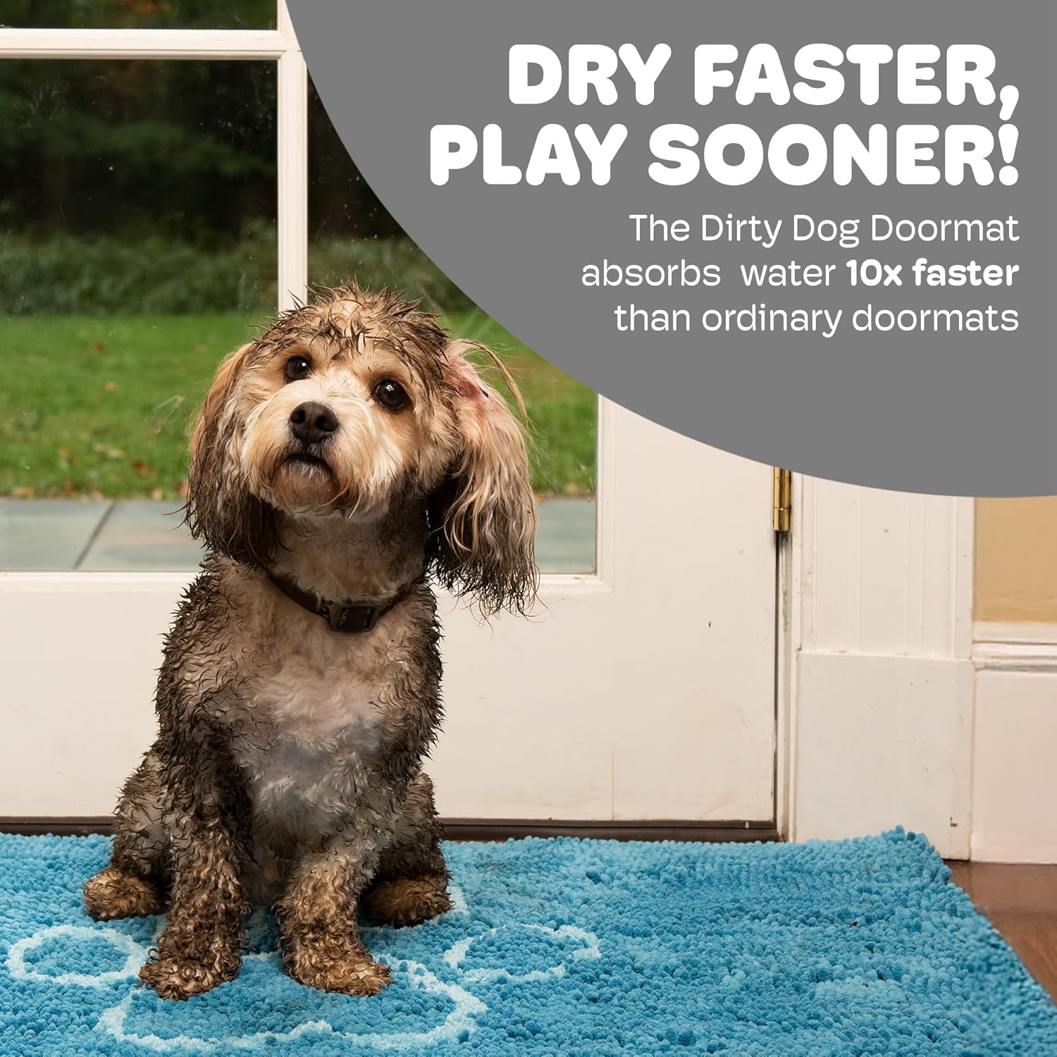 Dog Gone Smart Dirty Dog Doormat - Fast Drying Rug with Super Gripper Backing for Clean Floors - Super Absorbent and Machine Washable Mat for Muddy Paws - Aqua - Image 2