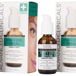 Advanced Clinicals Puffy Eye Under Eye Serum | Visible Anti Aging Brightening Vitamin C + Caffeine Serum Helps Improve Look Of Puffiness, Fine Lines, Dark Circles, & Uneven Skin Tone, 2-Pack
