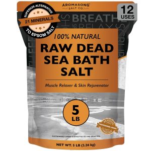 Aromasong Raw Dead Sea Bath Salt - Minimally Cleaned, Contains More Dead Sea Minerals Including Dead Sea Mud - 100% Pure & Natural Dead Sea Salts for Soaking 5 LB - Bulk Resealable Pack