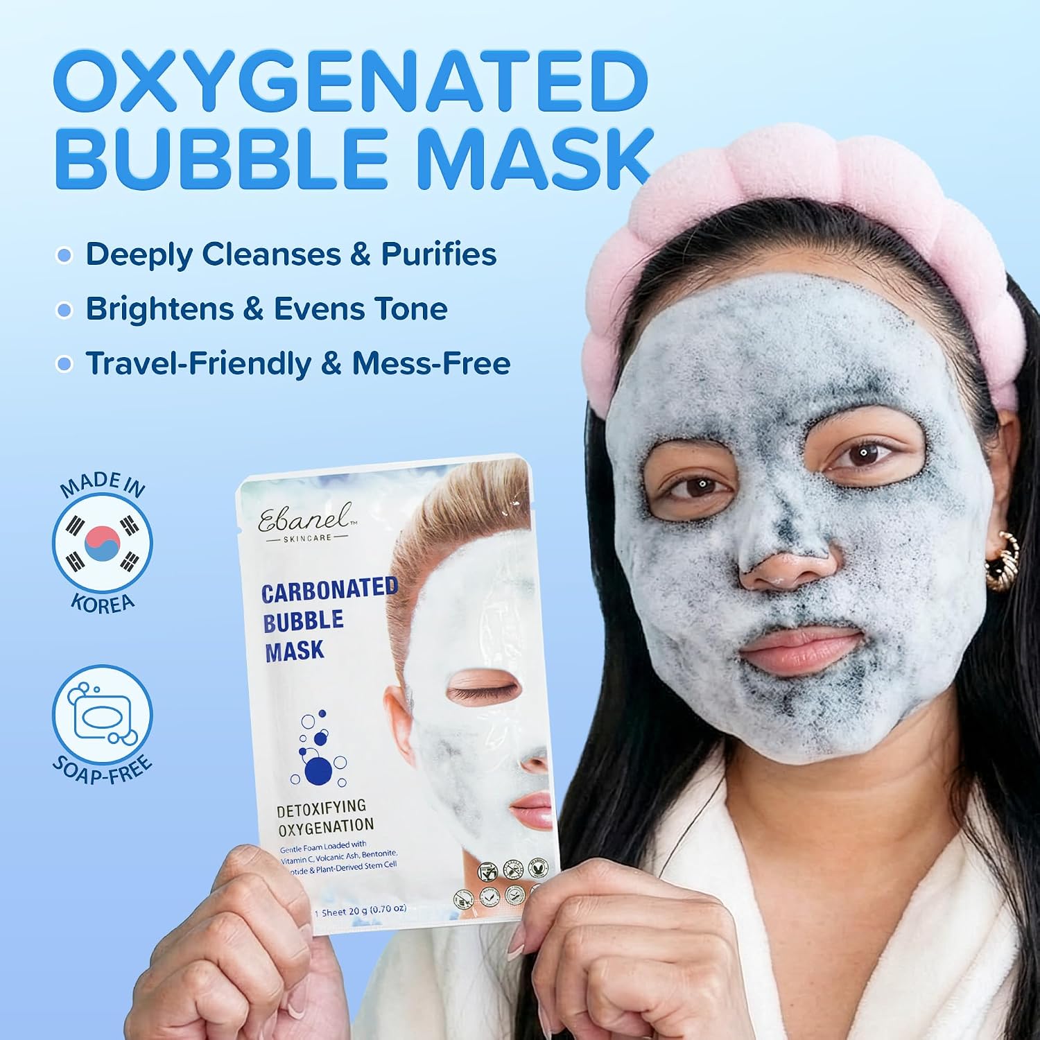 Ebanel 10-Pack Carbonated Bubble Clay Mask, Deep Cleansing Face Mask | Infused with Volcanic Ash, Bentonite Clay, Niacinamide, Collagen, Peptide, Vitamin C, Hyaluronic Acid - Image 3