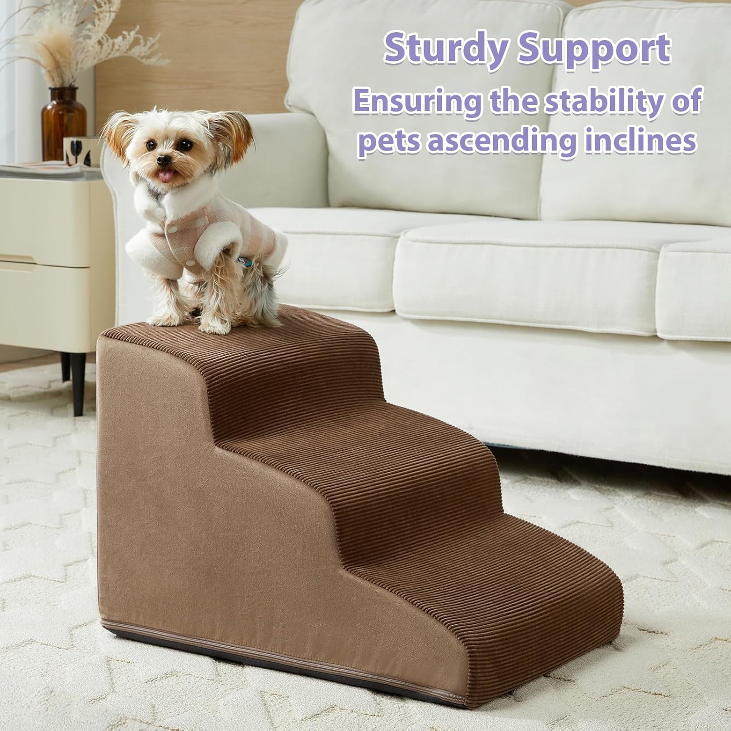 LEXTRO Dog Stairs for Bed, 4-Steps Dog Ramp for Bed, Pet Stair with Highly Supportive Foam and Non-Slip Bottom, Pet Stairs for Large Dogs and Medium Dogs (High 19.7 Inch)